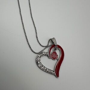 Elegant Heart Pendant Necklace - Red and Silver